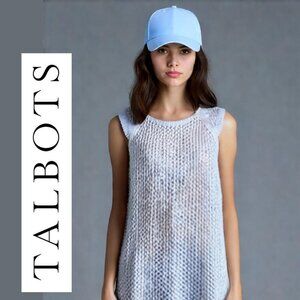 🌱Y2K Talbots 100% Cotton Openwork Round-neck Crocheted Sweater Vest Blue& White